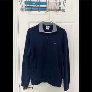 Lacoste - Men’s Quarter Zip Knitted Blue Sweater Size Large